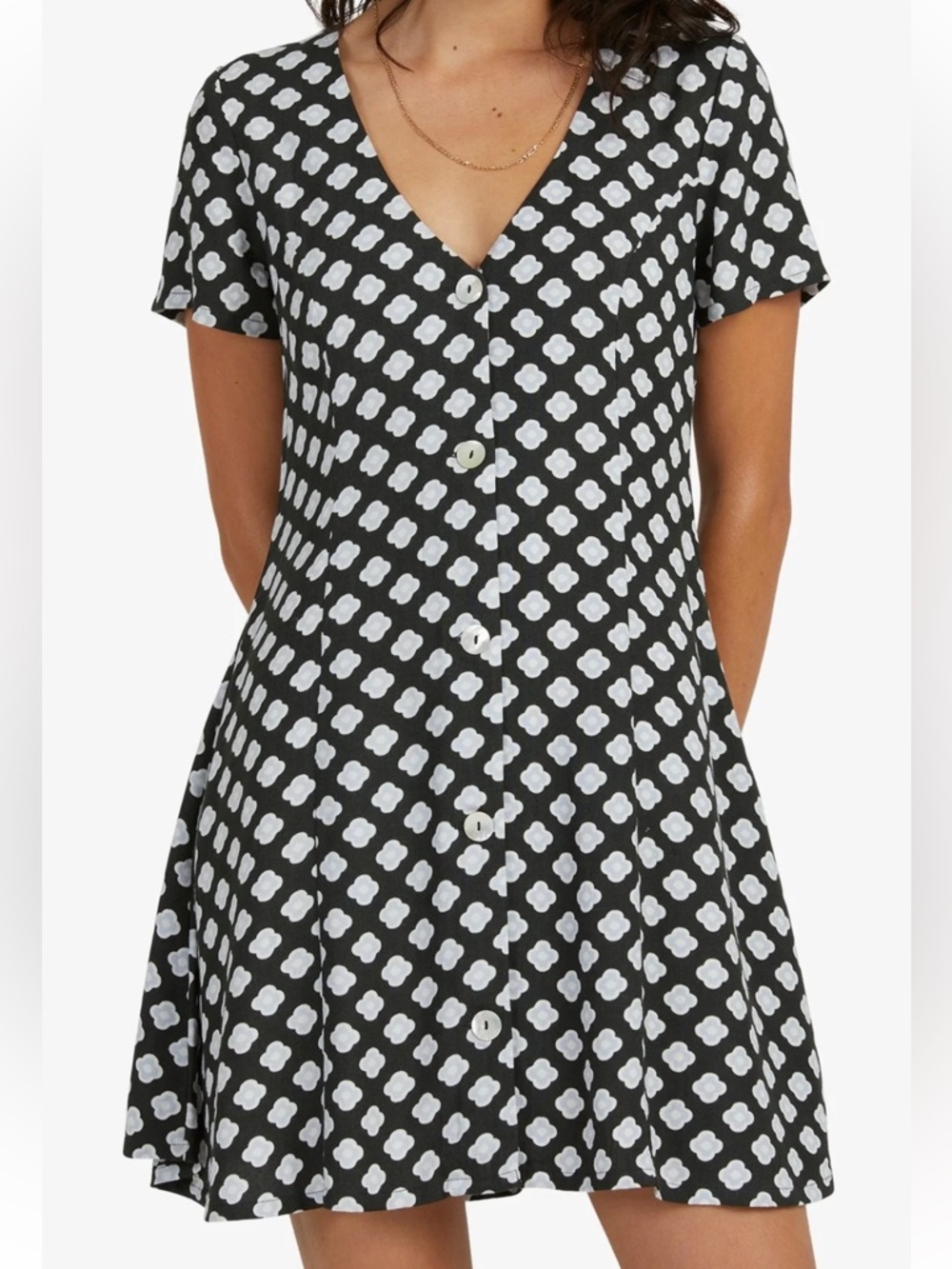 RVCA Black Dress with White Geometric Print in new without tags condition! Sz. S
